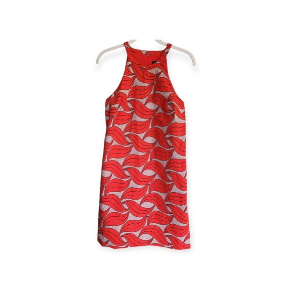 Ann Taylor sleeveless red cream retro wave halterneck mod dress size 2 EUC - Picture 6 of 14